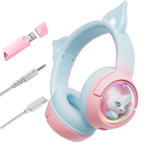 Bluetooth Katzenohr Kabellos Kopfhörer, Cat Ear Gaming Headset mit Mikrofon Headset Pink mit RGB LED Licht 2.4GHz Wireless 3.5mm Wired Kopfhörer mit Katzenohren HD Stereo Sound für PC TV Tablet Bluetooth Katzenohr Kabellos Kopfhörer, Cat Ear Gaming Headset mit Mikrofon Headset Pink mit RGB LED Licht 2.4GHz Wireless 3.5mm Wired Kopfhörer mit Katzenohren HD Stereo Sound für PC TV Tablet von NiC IS COCNG