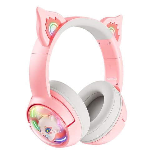 Bluetooth Katzenohr Kabellos Kopfhörer, Cat Ear Gaming Headset mit Mikrofon Headset Pink mit RGB LED Licht Wireless Kopfhörer mit Katzenohren HD Stereo Sound für PC TV Tablet Spielkonsolen (Rosa) von NiC IS COCNG