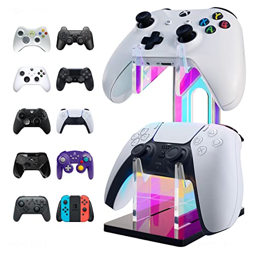 NiHome Irideszierender Acryl-2-Tier Universal Game Controller Headset Halter für PS5 Xbox ONE Switch, bunter Controller-Ständer, Gaming-Zubehör, Rutschfester Stabiler Acryl-Kopfhörerhalter von NiHome