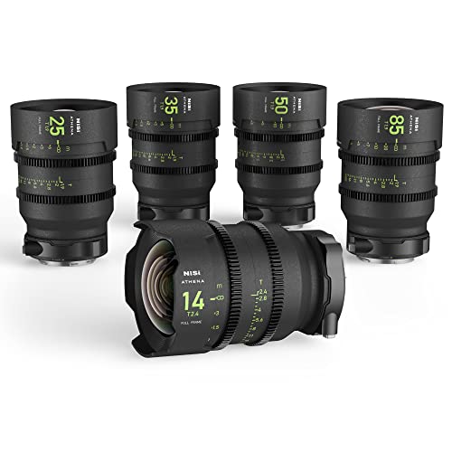 NiSi Athena Prime Cine Objektiv Set für Sony E-Mount (14mm T2.4, 25mm T1.9, 35mm T1.9, 50mm T1.9, 85mm T1.9, 4x5,65" Black Mist 1/8, 4x5,65" Polarisationsfilter, Hartschalenkoffer) von NiSi