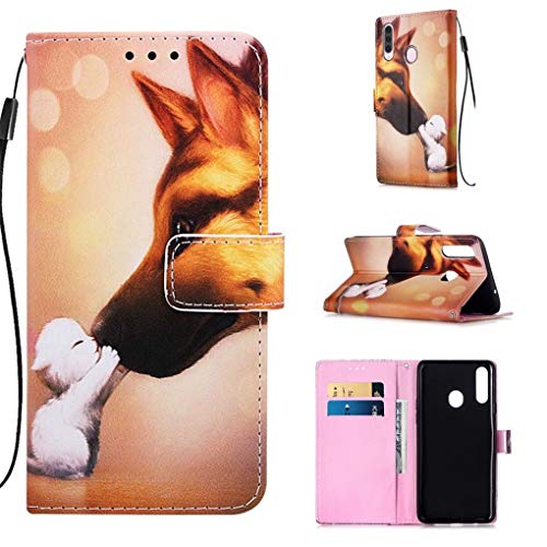 NiaCoCo Schutzhülle für Samsung Galaxy A20S, 3D-Bild, Schutzhülle aus PU-Leder, Brieftasche, Kartenschlitz, Magnetverschluss, Klappständer + Displayschutzfolie 1 Stück (Hundekuss) von NiaCoCo