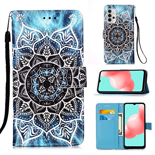 NiaCoCo Schutzhülle für Samsung Galaxy A32 5G Schutzhülle mit 3D-Bild, PU-Leder, Brieftasche, Kartenschlitz, Magnetverschluss, Klappständer + Displayschutzfolie 1 Stück (Mandala) von NiaCoCo