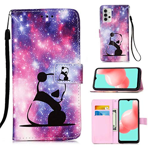 NiaCoCo Schutzhülle für Samsung Galaxy A32 5G Schutzhülle mit 3D-Bild aus PU-Leder, Brieftasche, Kartenschlitz, Magnetverschluss, Klappständer + 1 Displayschutzfolie (Panda-Baby) von NiaCoCo