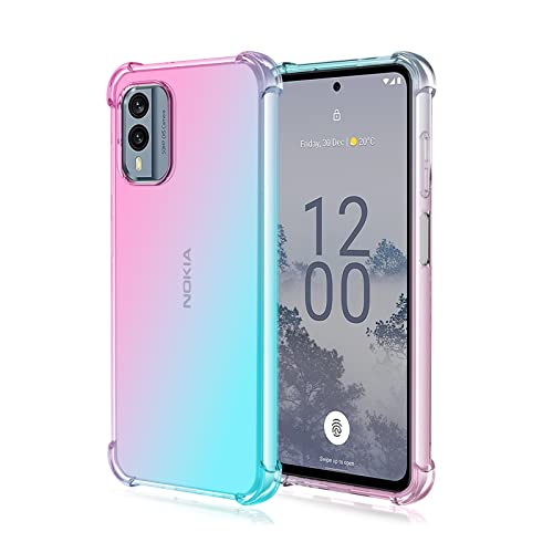 Niaoszhex Hülle für Nokia X30 5G, TPU-Silikonhülle, Anti-Fall-Softshell, Vier-Ecken-Airbag,Anti-Drop staubdicht Stoßfest Hülle (Rosa grün) von Niaoszhex