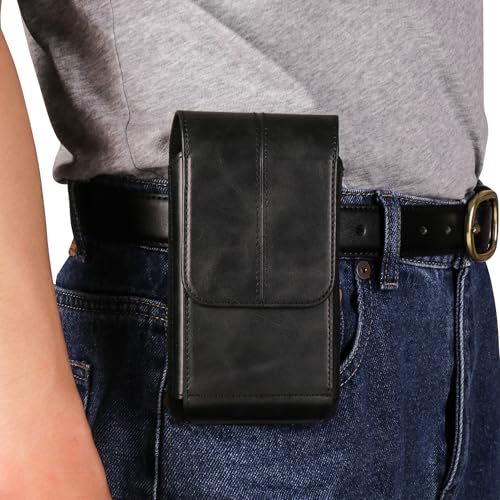 Niaoszhex Universal Handytasche mit Gürtelclip Ledertasche, Wandertasche für: iPhone 14/15/16/17/18 Plus/Pro/Max/XR/XS, Samsung S23/S24/S25 Plus/Ultra/A53/A54/A55/A5 (7,2" Schwarz 6629) von Niaoszhex