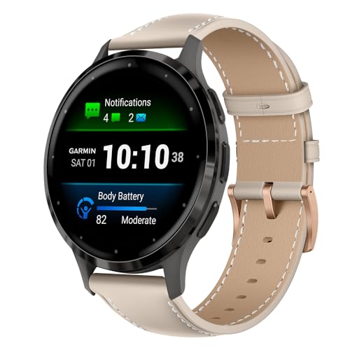 Niboow 18mm Armband für Garmin Venu 3S/Forerunner 265S/255S/Forerunner 255S Music, Leder Uhrenarmband Armbänder für Garmin Vivoactive 4S (40 mm)/Vivomove 3S (39 mm)/Active S/Venu 2S/Move 3S - Weiß von Niboow
