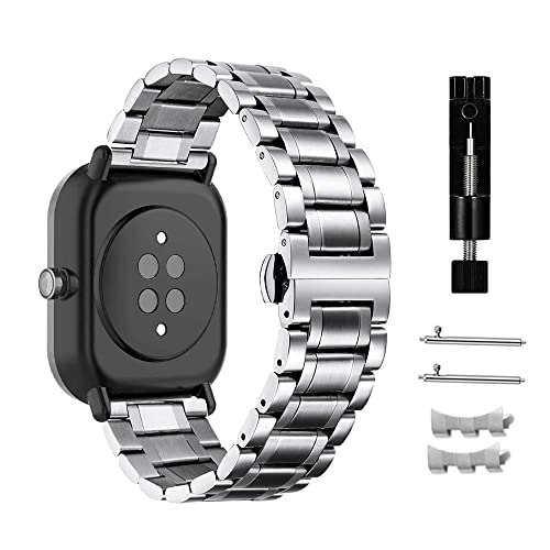 Niboow 20mm Armband für Amazfit Bip 3 Pro/Bip 3/GTS 4/GTS 4 Mini/GTS 3/GTS 2 Mini, Edelstahl Uhrenarmband für Samsung Galaxy Watch 5/Watch 5 Pro 45mm/4 Classic/Huawei Watch GT 3 Pro 43mm - Silber von Niboow