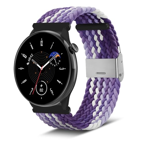 Niboow 20mm Armband für Amazfit GTR Mini/GTS 4/GTS 4 Mini/GTS 2 Mini/GTS 3/GTS 2/GTS 2e, Geflochtenes Nylon Ersatzband Armband für Amazfit Bip 3 Pro/Bip 3/Bip S/Bip U Pro/Bip S Lite - Buntes Lila von Niboow