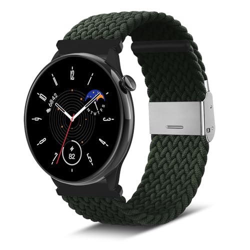 Niboow 20mm Armband für Amazfit GTR Mini/GTS 4/GTS 4 Mini/GTS 2 Mini/GTS 3/GTS 2/GTS 2e, Geflochtenes Nylon Ersatzband Armband für Amazfit Bip 3 Pro/Bip 3/Bip S/Bip U Pro/Bip S Lite - Dunkelgrün von Niboow