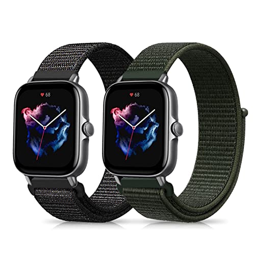 Niboow 20mm Armband für Amazfit GTS 4/GTS 4 Mini/GTS 3/GTS 2 Mini/GTS 2e/GTS 2/GTR Mini/GTR 42mm, Nylon Weich Armbänder Uhrenarmband für Amazfit Bip 3 Pro/Bip 3/Bip S/Bip Lite/Bip U Pro-Schwarz+Grün von Niboow