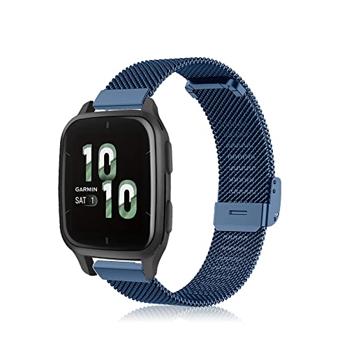 Niboow 20mm Armband für Garmin Venu Sq 2/Venu Sq 2 Music/Venu 2 Plus/Venu Sq/Venu Sq Music, Metall Uhr Armbänder für Garmin Vivoactive 5/Vivoactive 3/Vivoactive 3 Music/Forerunner 245 - Blau von Niboow