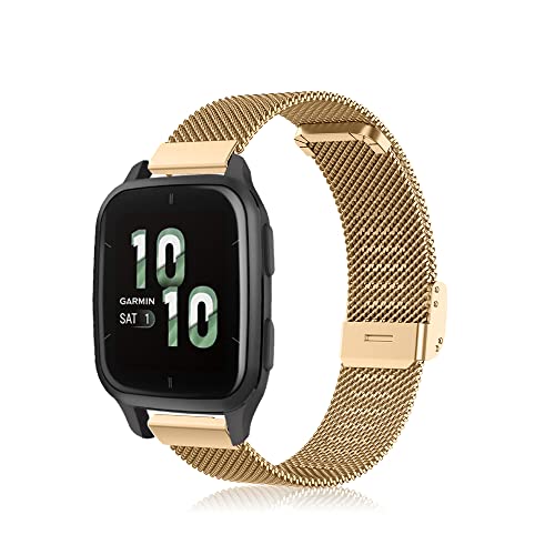 Niboow 20mm Armband für Garmin Venu Sq 2/Venu Sq 2 Music/Venu 2 Plus/Venu Sq/Venu Sq Music, Metall Uhr Armbänder für Garmin Vivoactive 5/Vivoactive 3/Vivoactive 3 Music/Forerunner 245 - Gold von Niboow