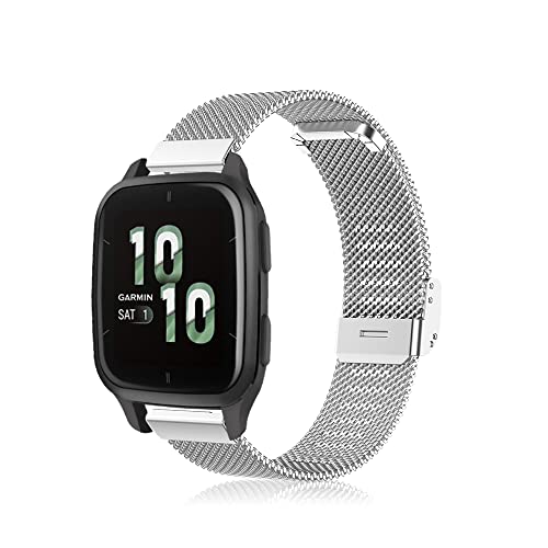 Niboow 20mm Armband für Garmin Venu Sq 2/Venu Sq 2 Music/Venu 2 Plus/Venu Sq/Venu Sq Music, Metall Uhr Armbänder für Garmin Vivoactive 5/Vivoactive 3/Vivoactive 3 Music/Forerunner 245 - Silber von Niboow