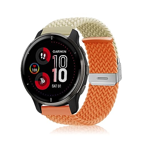 Niboow 20mm Armband für Garmin Venu Sq 2/Venu Sq 2 Music/Venu Sq/Venu Sq Music/Venu 2 Plus/Venu, Nylon Weben Ersatzarmband Armbänder für Garmin Vivoactive 5/Vivoactive 3/Forerunner 245-AprikosenOrange von Niboow