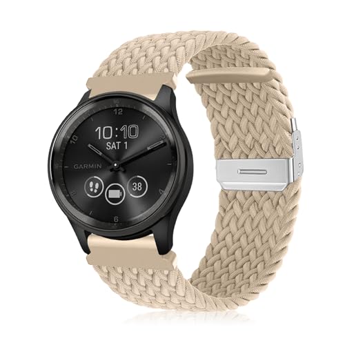 Niboow 20mm Armband für Garmin Venu Sq 2/Venu Sq 2 Music/Venu Sq/Venu Sq Music/Venu 2 Plus/Venu, Nylon Weben Ersatzarmband Armbänder für Garmin Vivoactive 5/Vivoactive 3/Forerunner 245-Beige von Niboow