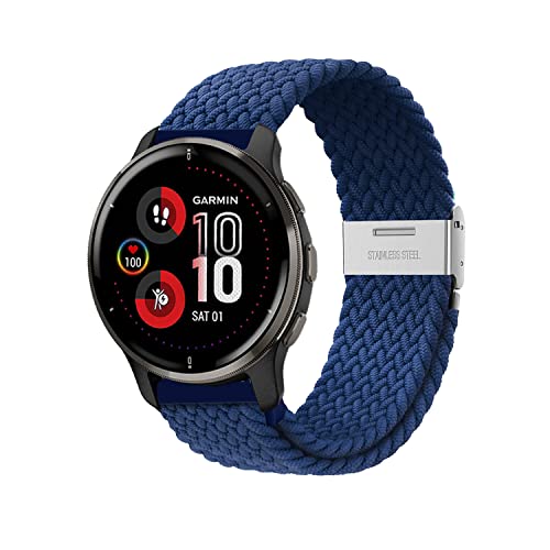 Niboow 20mm Armband für Garmin Venu Sq 2/Venu Sq 2 Music/Venu Sq/Venu Sq Music/Venu 2 Plus/Venu, Nylon Weben Ersatzarmband Armbänder für Garmin Vivoactive 5/Vivoactive 3/Forerunner 245 - Blau von Niboow