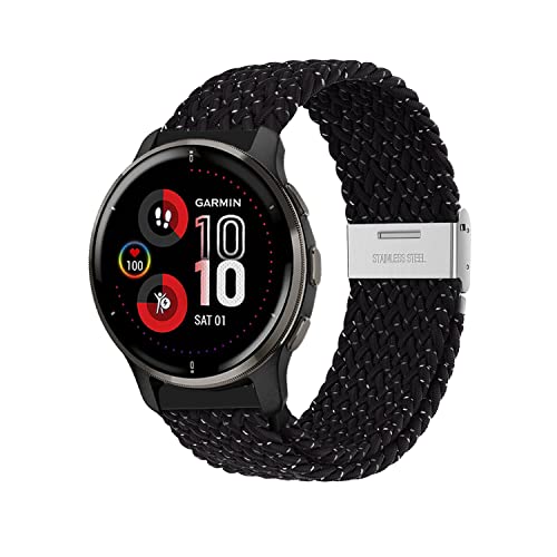 Niboow 20mm Armband für Garmin Venu Sq 2/Venu Sq 2 Music/Venu Sq/Venu Sq Music/Venu 2 Plus/Venu, Nylon Weben Ersatzarmband Armbänder für Garmin Vivoactive 5/Vivoactive 3/Forerunner 245-Buntes Schwarz von Niboow