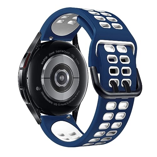 Niboow 20mm Armband für Samsung Galaxy Watch 6 Classic (43mm 47mm), Silikon Einstellbar Sport Ersatzband Weich Herren Damen Uhrenarmband für Samsung Galaxy Watch 6 (40mm 44mm) (Blau Weiß) von Niboow