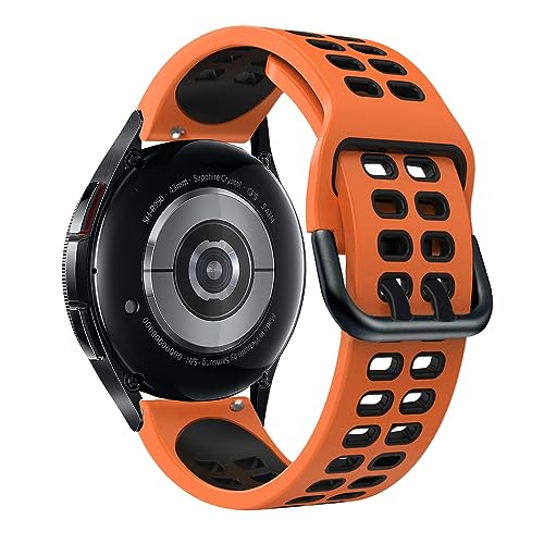 Niboow 20mm Armband für Samsung Galaxy Watch 6 Classic (43mm 47mm), Silikon Einstellbar Sport Ersatzband Weich Herren Damen Uhrenarmband für Samsung Galaxy Watch 6 (40mm 44mm) (Orange Schwarz) von Niboow
