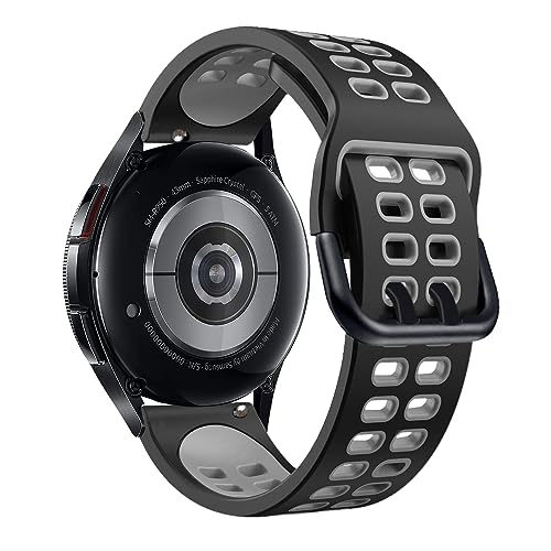 Niboow 20mm Armband für Samsung Galaxy Watch 6 Classic (43mm 47mm), Silikon Einstellbar Sport Ersatzband Weich Herren Damen Uhrenarmband für Samsung Galaxy Watch 6 (40mm 44mm) (Schwarz Grau) von Niboow