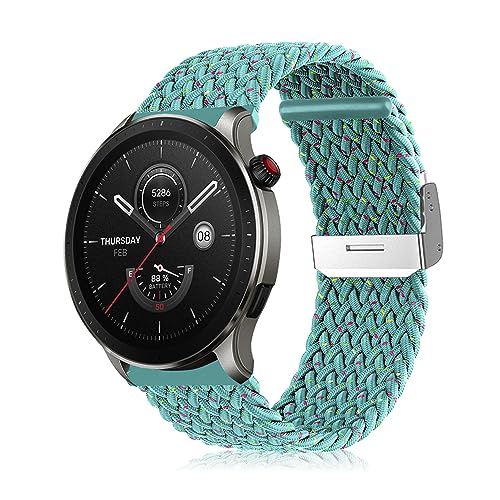 Niboow 22mm Armband für Amazfit Bip 5/GTR 4/GTR 3 Pro/GTR 3/GTR 2 eSIM/GTR 2e/GTR 47mm, Geflochtenes Nylon Ersatzband Armbänder für Amazfit Cheetah/Cheetah Pro/Stratos 3/Stratos 2s - Aprikosen Blau von Niboow