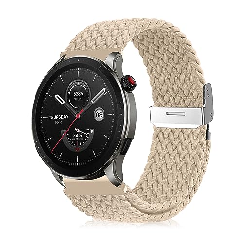 Niboow 22mm Armband für Amazfit Bip 5/GTR 4/GTR 3 Pro/GTR 3/GTR 2 eSIM/GTR 2e/GTR 47mm, Geflochtenes Nylon Ersatzband Armbänder für Amazfit Cheetah/Cheetah Pro/Stratos 3/Stratos 2s - Beige von Niboow