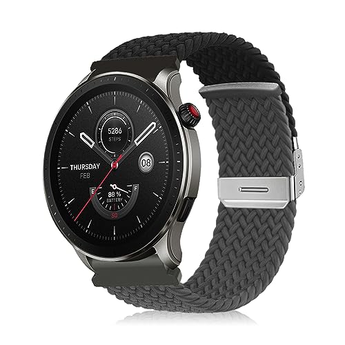 Niboow 22mm Armband für Amazfit Bip 5/GTR 4/GTR 3 Pro/GTR 3/GTR 2 eSIM/GTR 2e/GTR 47mm, Geflochtenes Nylon Ersatzband Armbänder für Amazfit Cheetah/Cheetah Pro/Stratos 3/Stratos 2s - Schwarz/Grau von Niboow