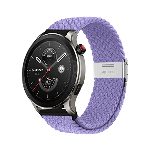 Niboow 22mm Armband für Amazfit Bip 5/GTR 4/GTR 3 Pro/GTR 3/GTR 2 eSIM/GTR 2e/GTR 47mm, Geflochtenes Nylon Ersatzband Armbänder für Amazfit Cheetah/Cheetah Pro/Stratos 3/Stratos 2s - Violett von Niboow