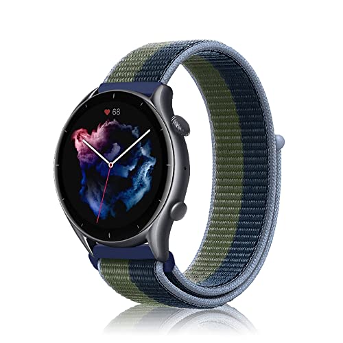 Niboow 22mm Armband für Amazfit Bip 5/GTR 4/GTR 3 Pro/GTR 3/GTR 2 eSIM/GTR 2e/GTR 47mm, Nylon Atmungsaktiv Armbänder Uhrenarmband für Amazfit Cheetah/Cheetah Pro/Stratos 3/Stratos 2s-Blau/Grün von Niboow