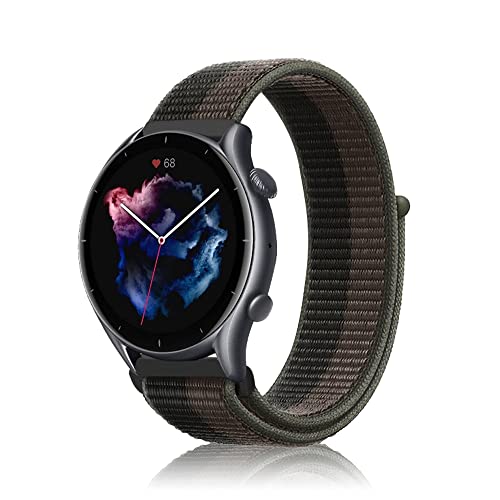 Niboow 22mm Armband für Amazfit Bip 5/GTR 4/GTR 3 Pro/GTR 3/GTR 2 eSIM/GTR 2e/GTR 47mm, Nylon Atmungsaktiv Armbänder Uhrenarmband für Amazfit Cheetah/Cheetah Pro/Stratos 3/Stratos 2s-Grau/Grün von Niboow