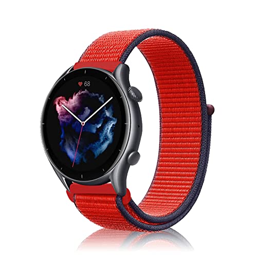 Niboow 22mm Armband für Amazfit Bip 5/GTR 4/GTR 3 Pro/GTR 3/GTR 2 eSIM/GTR 2e/GTR 47mm, Nylon Atmungsaktiv Armbänder Uhrenarmband für Amazfit Cheetah/Cheetah Pro/Stratos 3/Stratos 2s-Rot von Niboow