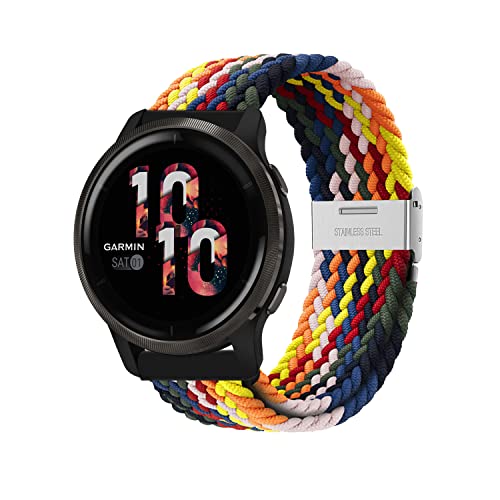 Niboow 22mm Armband für Garmin Venu 3/Venu 2, Geflochtene Nylon Armbänder für Garmin Forerunner 265/Forerunner 255/Forerunner 255 Music/Vivoactive 4/Huawei Watch GT 4 46mm/Watch 4 Pro - Bunt von Niboow