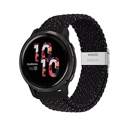 Niboow 22mm Armband für Garmin Venu 3/Venu 2, Geflochtene Nylon Armbänder für Garmin Forerunner 265/Forerunner 255/Forerunner 255 Music/Vivoactive 4/Huawei Watch GT 4 46mm/Watch 4 Pro-Buntes Schwarz von Niboow