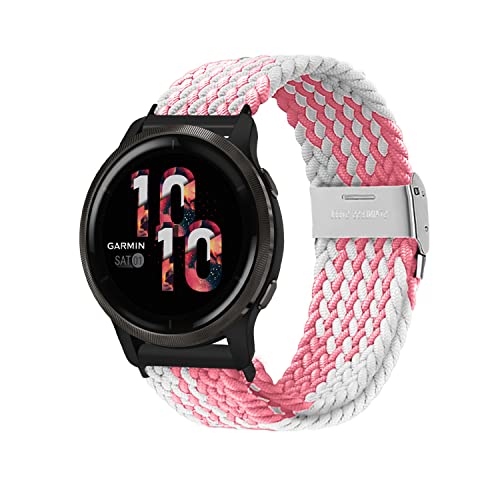 Niboow 22mm Armband für Garmin Venu 3/Venu 2, Geflochtene Nylon Armbänder für Garmin Forerunner 265/Forerunner 255/Forerunner 255 Music/Vivoactive 4/Huawei Watch GT 4 46mm/Watch 4 Pro-Rosa/Weiß von Niboow