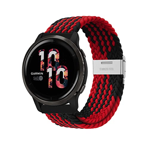 Niboow 22mm Armband für Garmin Venu 3/Venu 2, Geflochtene Nylon Armbänder für Garmin Forerunner 265/Forerunner 255/Forerunner 255 Music/Vivoactive 4/Huawei Watch GT 4 46mm/Watch 4 Pro - Schwarz/Rot von Niboow