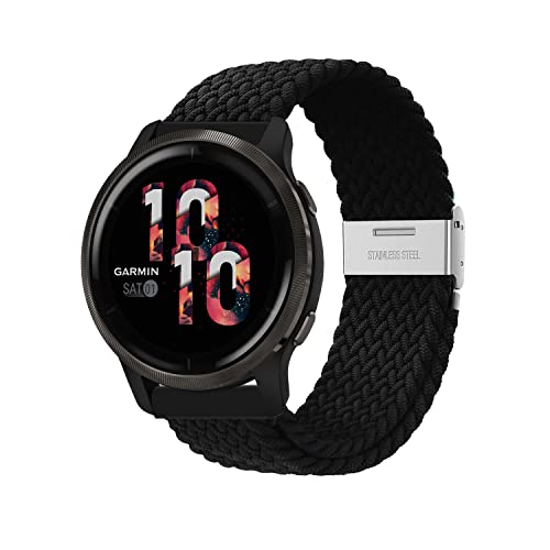 Niboow 22mm Armband für Garmin Venu 3/Venu 2, Geflochtene Nylon Armbänder für Garmin Forerunner 265/Forerunner 255/Forerunner 255 Music/Vivoactive 4/Huawei Watch GT 4 46mm/Watch 4 Pro - Schwarz von Niboow