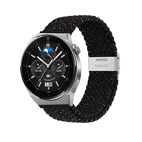 Niboow 22mm Armband für Huawei Watch GT 4 46mm/Watch 4/Watch 4 Pro/GT 3 Pro 46mm/GT 3 46 mm/GT Runner/GT 2 46 mm, Nylon Elastischer Armbänder für Huawei Watch Buds/Watch 3/Watch 3 Pro - Schwarz-2 von Niboow