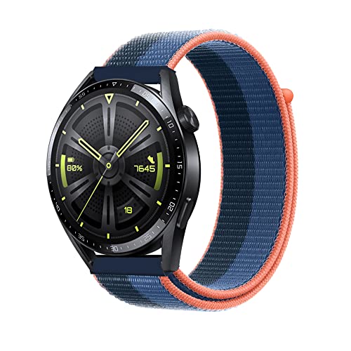 Niboow 22mm Armband für Huawei Watch GT 4 46mm/Watch 4/Watch 4 Pro/GT 3 Pro 46mm/GT 3 46 mm/GT Runner/GT 2 46 mm/GT 2 Pro, Nylon Armbänder für Huawei Watch Buds/Watch 3/Watch 3 Pro - Dunkelblau/Blau von Niboow