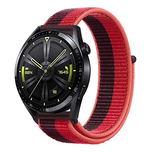 Niboow 22mm Armband für Huawei Watch GT 4 46mm/Watch 4/Watch 4 Pro/GT 3 Pro 46mm/GT 3 46 mm/GT Runner/GT 2 46 mm/GT 2 Pro, Nylon Armbänder für Huawei Watch Buds/Watch 3/Watch 3 Pro - Lila/Rot von Niboow