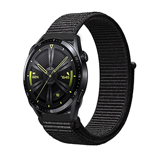 Niboow 22mm Armband für Huawei Watch GT 4 46mm/Watch 4/Watch 4 Pro/GT 3 Pro 46mm/GT 3 46 mm/GT Runner/GT 2 46 mm/GT 2 Pro, Nylon Armbänder für Huawei Watch Buds/Watch 3/Watch 3 Pro - Schwarz von Niboow