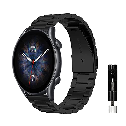 Niboow 22mm Armband für Xiaomi Watch 2 Pro/Watch S1/Watch S1 Active/Mi Watch/Amazfit Bip 5/GTR 4/GTR 3 Pro/GTR 3, Edelstahl Metall Uhrenarmband Armbänder für Huawei Watch 4/Watch 4 Pro-Schwarz von Niboow