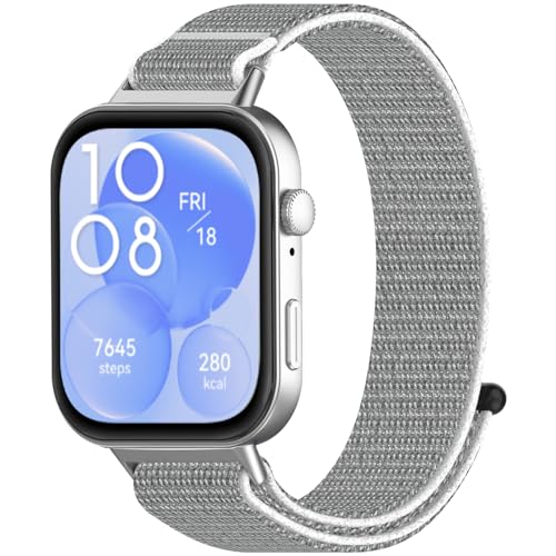 Niboow Armband Kompatibel mit Huawei Watch Fit 3, Frauen Mann Weich Atmungsaktiver Ersatzriemen, Nylon Solo Loop Einstellbar Ersatzband, Sport Watch Band Kompatibel mit Huawei Watch Fit 3-Grau von Niboow