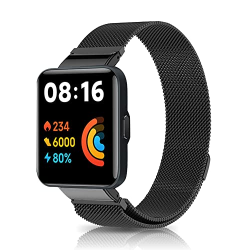 Niboow Armband Kompatibel mit Xiaomi Redmi Watch 2 Lite, Edelstahl Metall Einstellbar Ersatzband, Damen Herren Magnetversch Mesh Gewebte Uhrenarmband Kompatibel mit Xiaomi Redmi Watch 2 Lite-Schwarz von Niboow