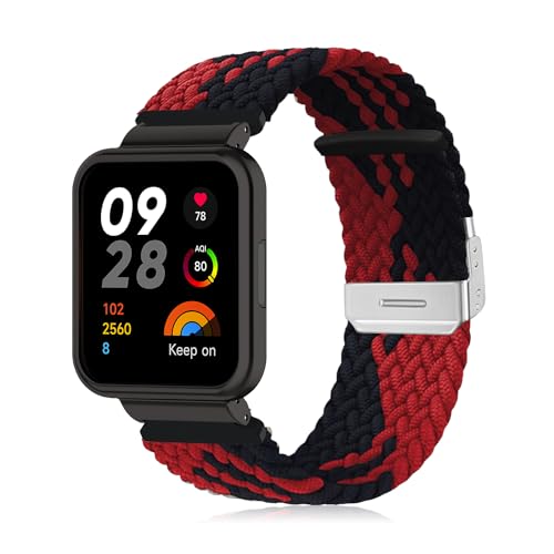 Niboow Armband Kompatibel mit Xiaomi Redmi Watch 3, Herren Damen Elastisch Geflochtene Ersatzarmbänder, Nylon Armbänder Armband für Xiaomi Redmi Watch 3 (Rot Schwarz) von Niboow