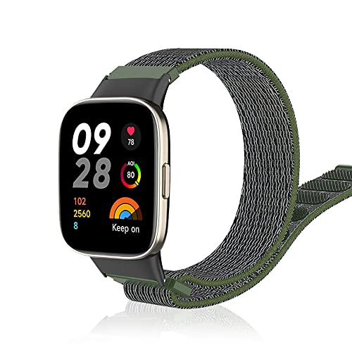 Niboow Armband Kompatibel mit Xiaomi Redmi Watch 3, Männer und Frauen Nylon Solo Loop Einstellbar Klettverschluss Ersatzband Armbänder Kompatibel mit Xiaomi Redmi Watch 3 - Armeegrün von Niboow