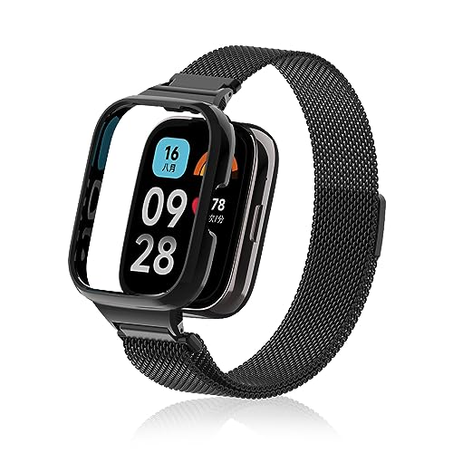 Niboow Armband Kompatibel mit Xiaomi Redmi Watch 3 Active, Edelstahl Einstellbar Ersatzband Magnetversch Mesh Metall Uhrenarmband Armbänder für Xiaomi Redmi Watch 3 Active - Schwarz von Niboow