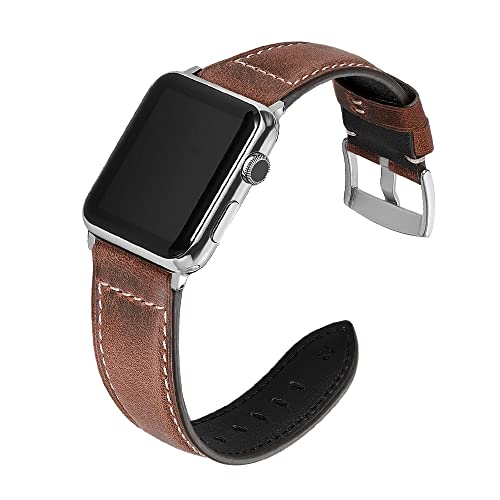 Niboow Armband für Apple Watch 38mm 40mm 41mm 42mm Series 10/Series 9/Series 8/Series 7/Series 6/Series 5/Series 4/Series 3/2, Echte Leder Uhrenarmband Armbänder für Apple iWatch SE/SE 2-Braun von Niboow