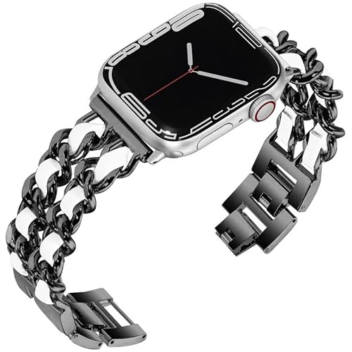 Niboow Armband für Apple Watch Series 9/Series 8/Series 7 [41mm]/Series 6/Series 5/Series 4/SE 2/SE [40mm]/Series 3/Series 2 [38mm], Damen Edelstahl Uhrenarmband für Apple Watch Series 1 38mm-Schwarz von Niboow