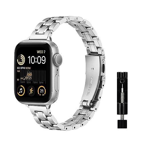 Niboow Armband für Apple Watch Series 9/Series 8/Series 7 [41mm]/Series 6/Series 5/Series 4/SE 2/SE [40mm]/Series 3/Series 2 [38mm], Metall Uhrenarmband für Apple Watch Series 1 38mm - Silber von Niboow