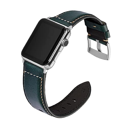 Niboow Armband für Apple Watch Series 9/Series 8/Series 7 [45mm]/Series 6/Series 5/Series 4/SE 2 [44mm]/Series 3/Series 2 [42mm], Echte Leder Uhrenarmband Armbänder für Apple Watch Ultra 2 49mm - Blau von Niboow